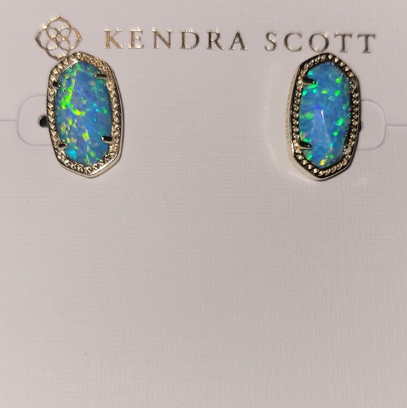 NWT RARE KENDRA SCOTT TURQUOISE OPAL STUD EARRINGS - Picture 2 of 9
